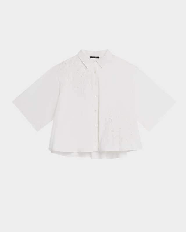 Embroidered Cutout Boxy Poplin Shirt